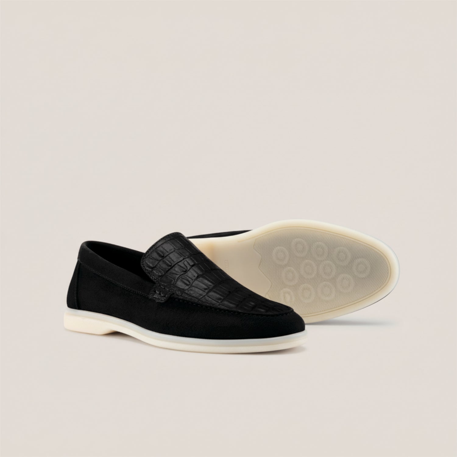 Capri - Black Suede 1668 Croco - Loafers — sole view | Reinhard Frans