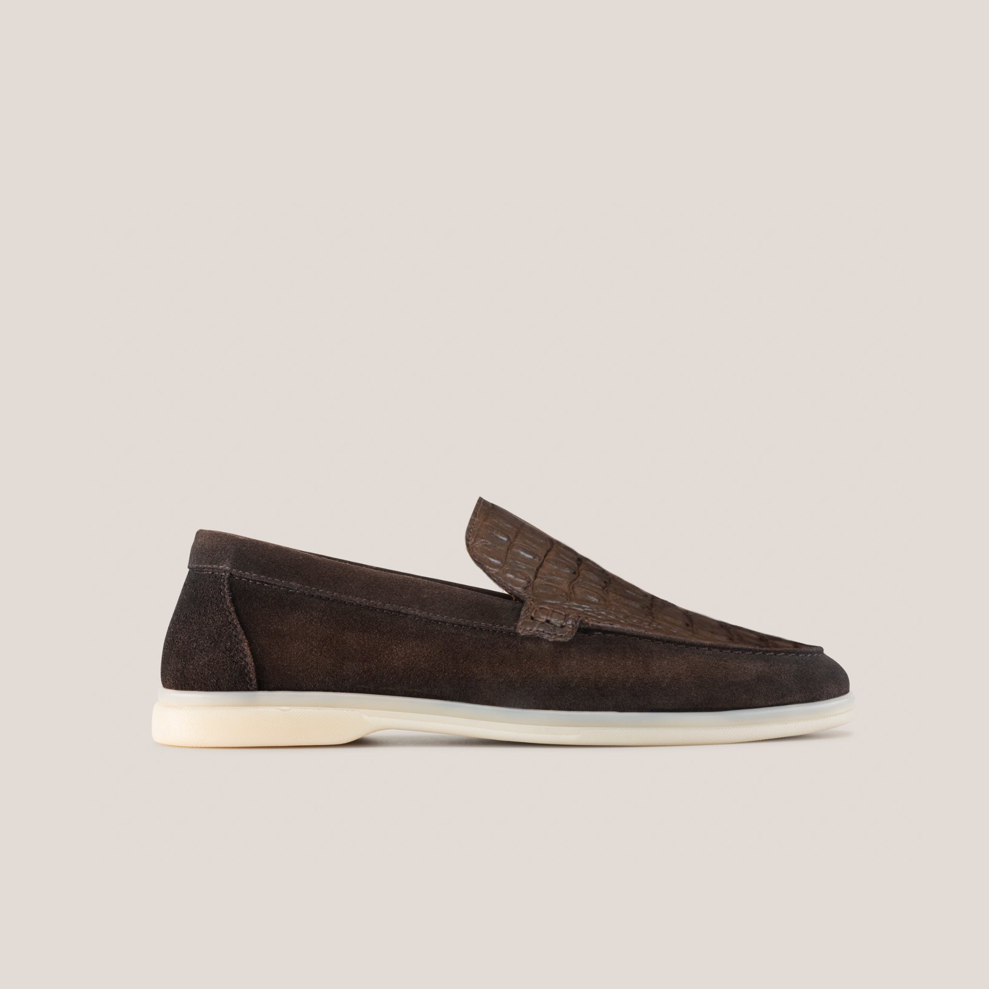 Capri - Dark Brown Suede 1667 Croco - Loafers — side view | Reinhard Frans
