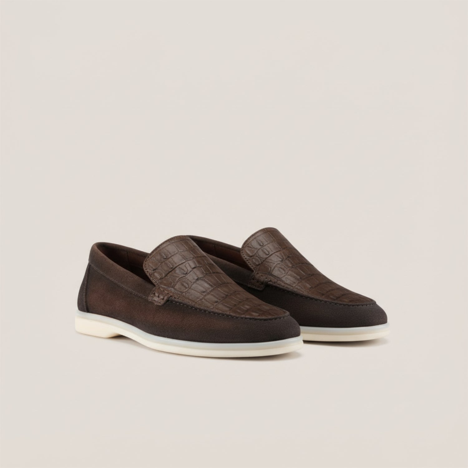 Capri - Dark Brown Suede 1667 Croco - Loafers — Loafers | Reinhard Frans