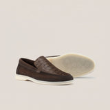 Capri - Dark Brown Suede 1667 Croco - Loafers — sole view | Reinhard Frans