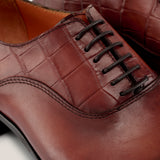 Oxford24 - Cognacbruin met krokodillenprint - Cap Toe Oxfords
