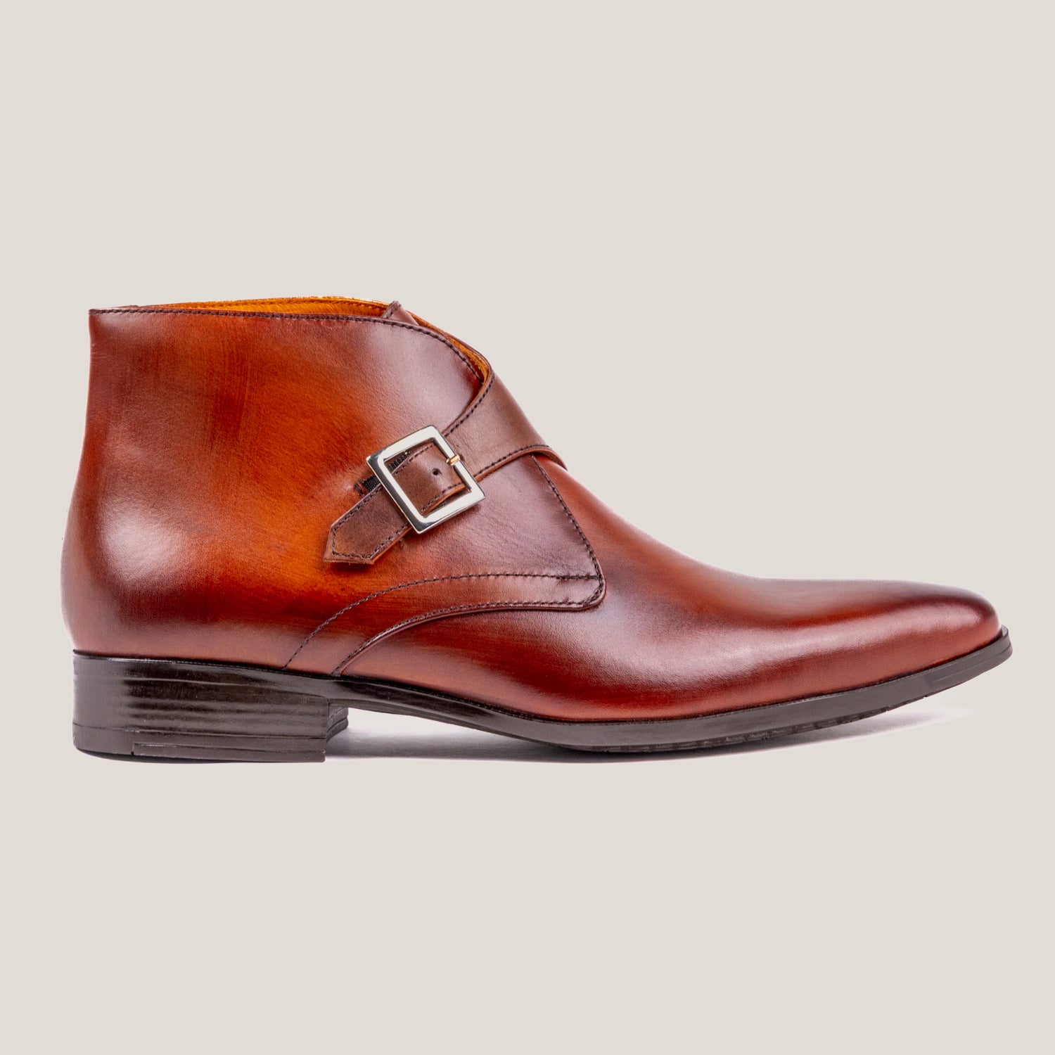 Stockholm Cognac Brown Leather Monk Strap Boots