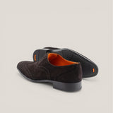 Basel - Dark Brown Suede - Brogue Shoes — back view | Reinhard Frans