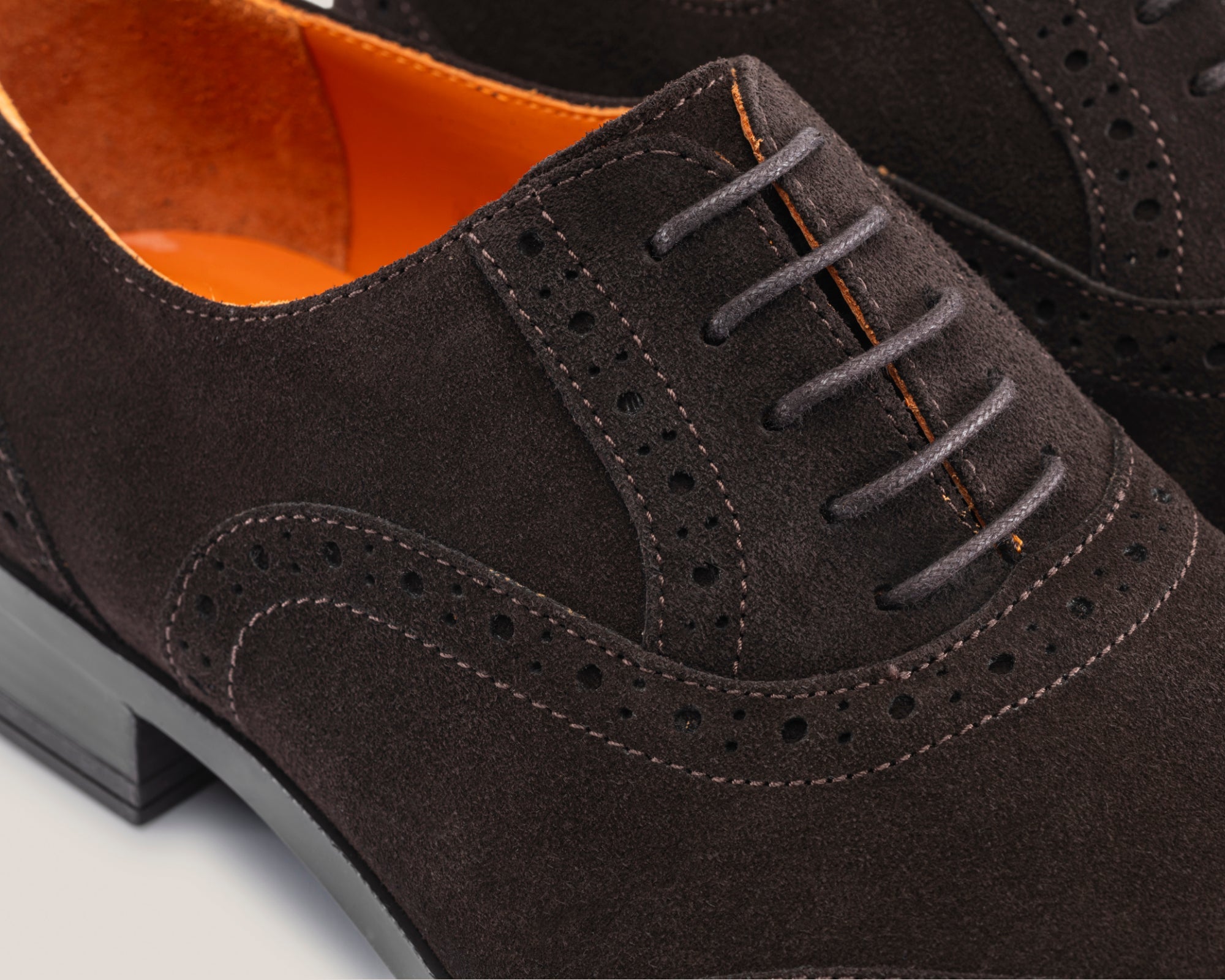 Basel - Dark Brown Suede - Brogue Shoes — sole view | Reinhard Frans