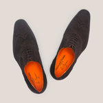 Basel - Dark Brown Suede - Brogue Shoes — detail view | Reinhard Frans