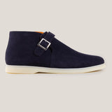 Biella Navy Blue Suede Monk Strap Boots