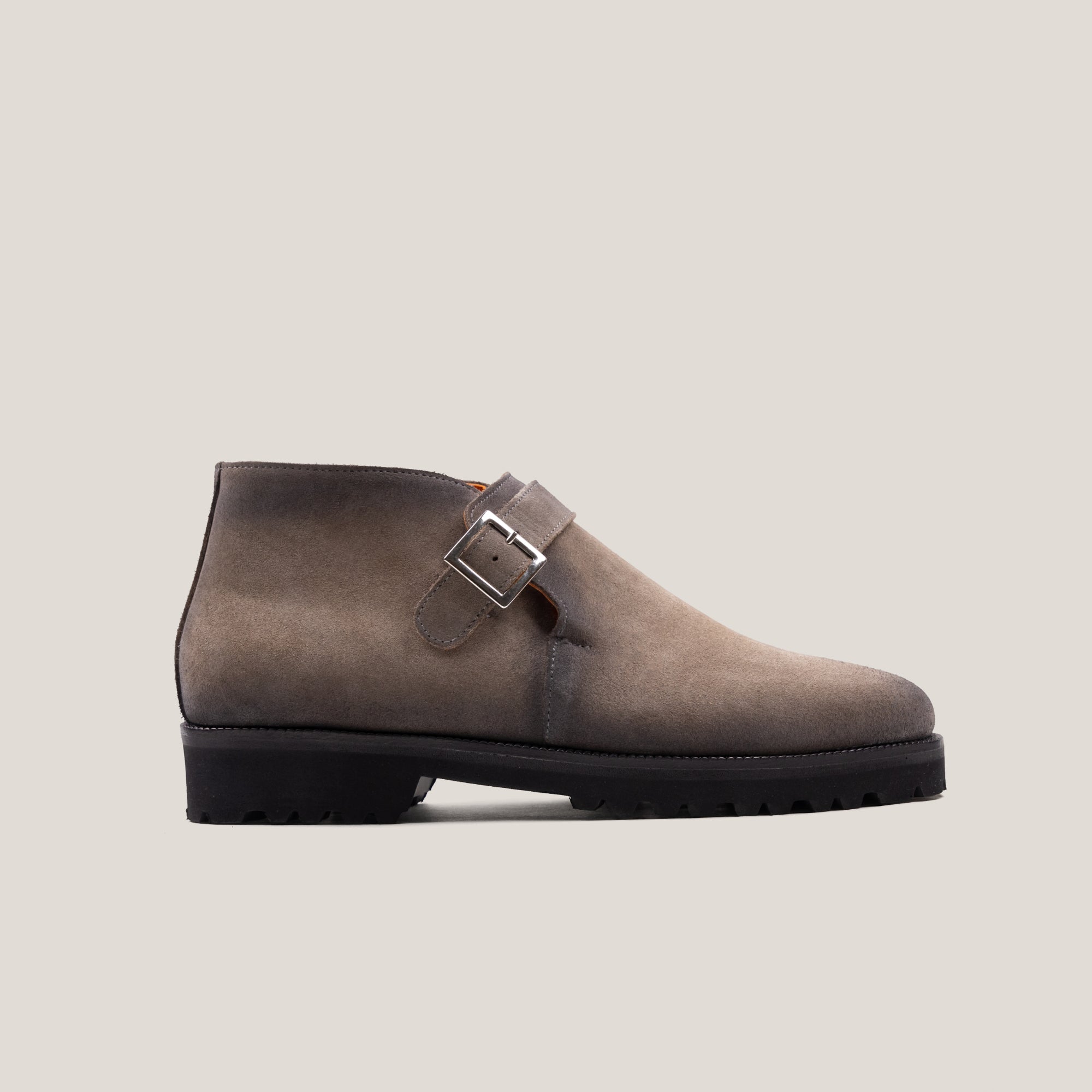 Biella Taupe Grey Suede Monk Strap Boots