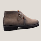 Biella Taupe Grey Suede Monk Strap Boots