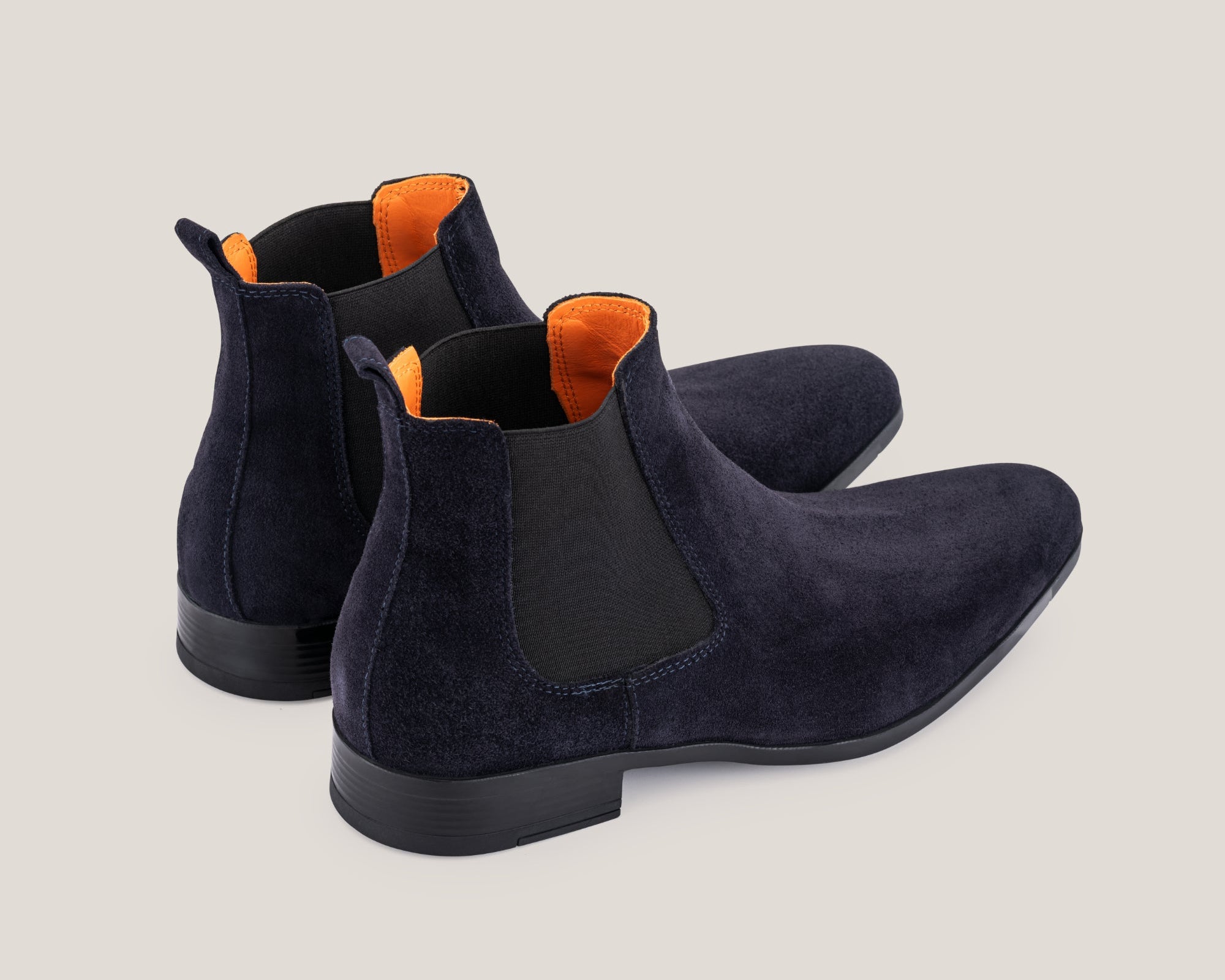 Chelsea boots in dark navy Italian Mastrotto suede, detail view