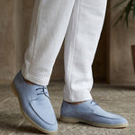 Lecce -  Light Blue Suede - Derby — top view | Reinhard Frans