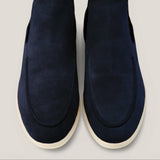 Livorno - Dark Navy Suede - Chelsea Boots — sole view | Reinhard Frans