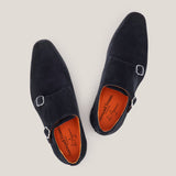 Monte Carlo - Dark Navy Suede - Double Monk Shoes — back view | Reinhard Frans
