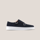 Monte Chiro - Dark Navy Suede - Double Monk Shoes — side view | Reinhard Frans