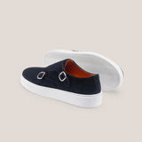 Monte Chiro - Dark Navy Suede - Double Monk Shoes — back view | Reinhard Frans