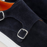 Monte Chiro - Dark Navy Suede - Double Monk Shoes — sole view | Reinhard Frans