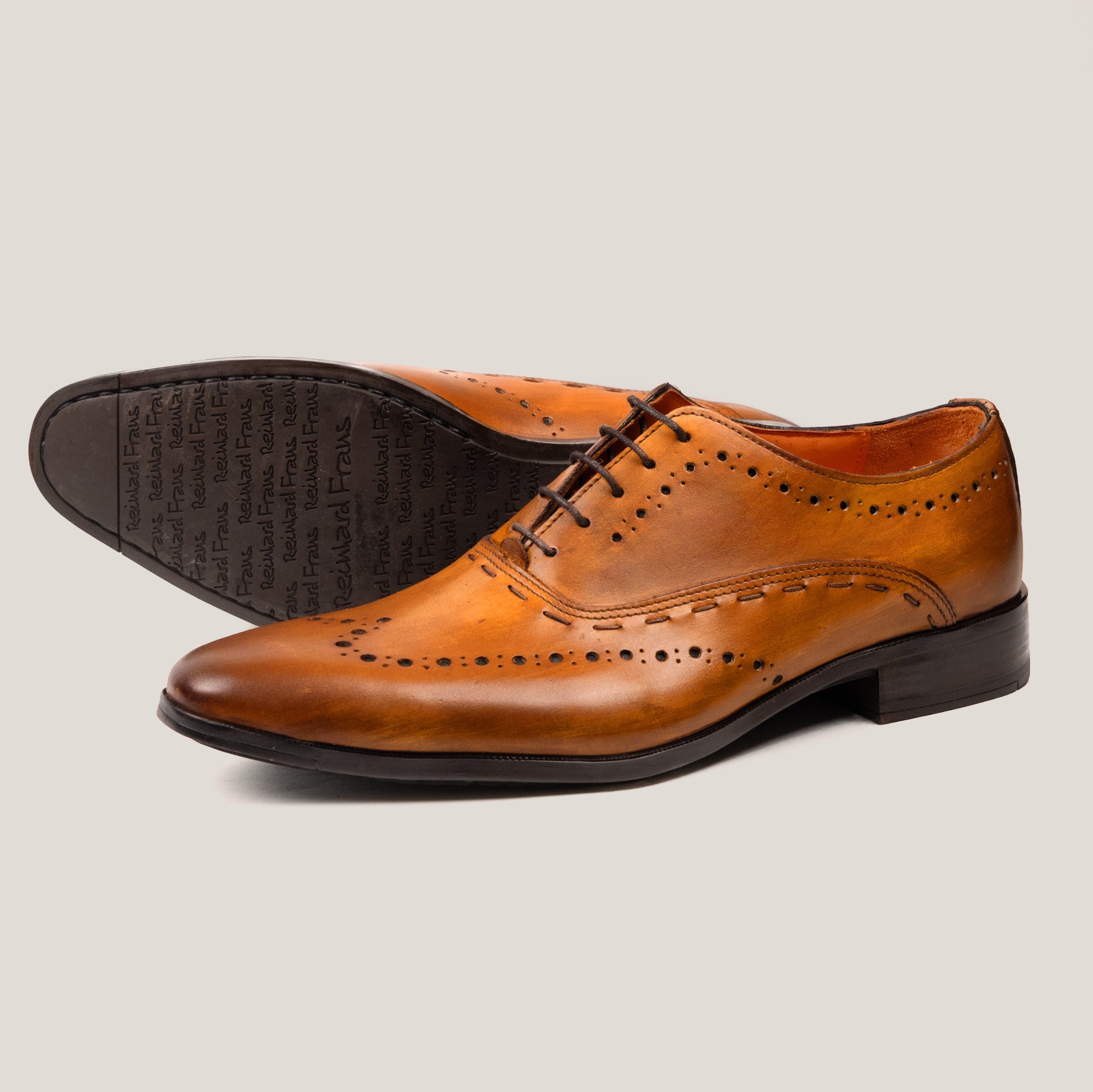 Naples Light Cognac Brown Leather Brogues Reinhard Frans Lace-up