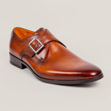 NY24 Cognac Brown Patina Leather Single Monk Shoes