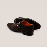 NY24 - Dark Brown Suede - Single Monk Shoes — back view | Reinhard Frans