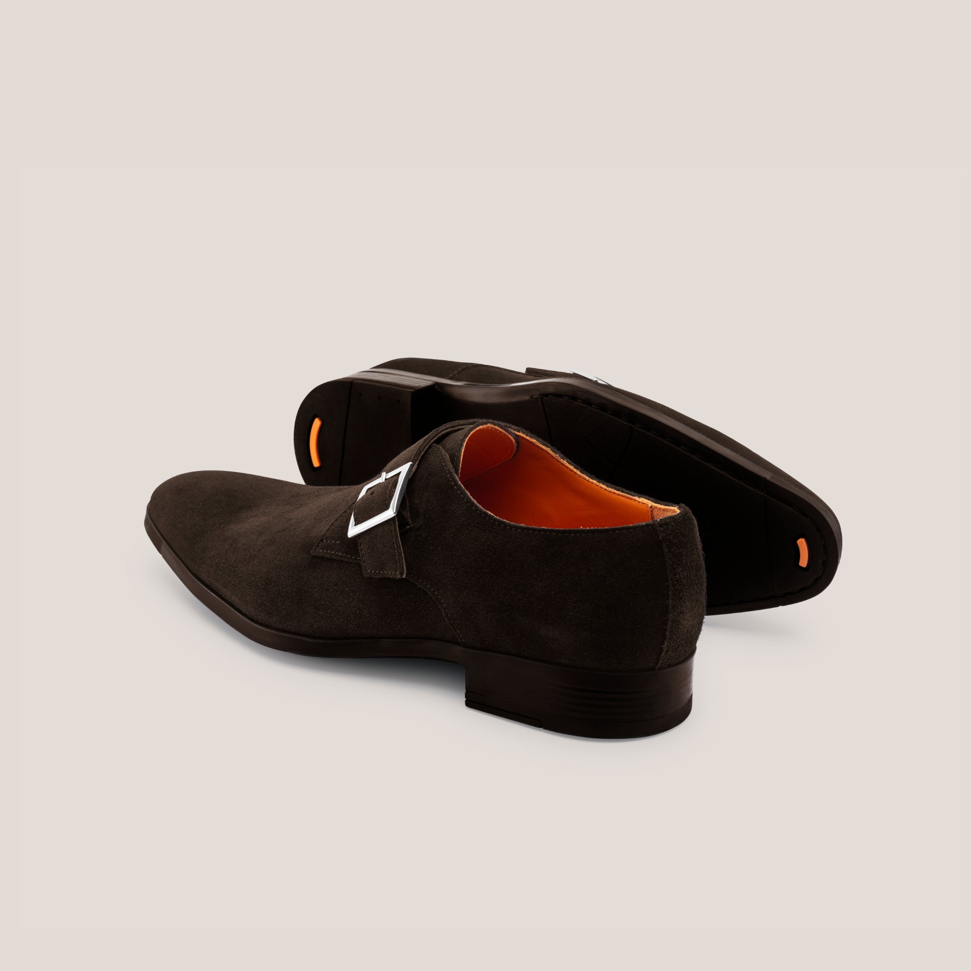 NY24 - Dark Brown Suede - Single Monk Shoes — back view | Reinhard Frans