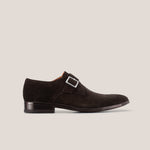 NY24 - Dark Brown Suede - Single Monk Shoes — side view | Reinhard Frans