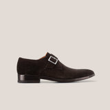 NY24 - Dark Brown Suede - Single Monk Shoes — side view | Reinhard Frans