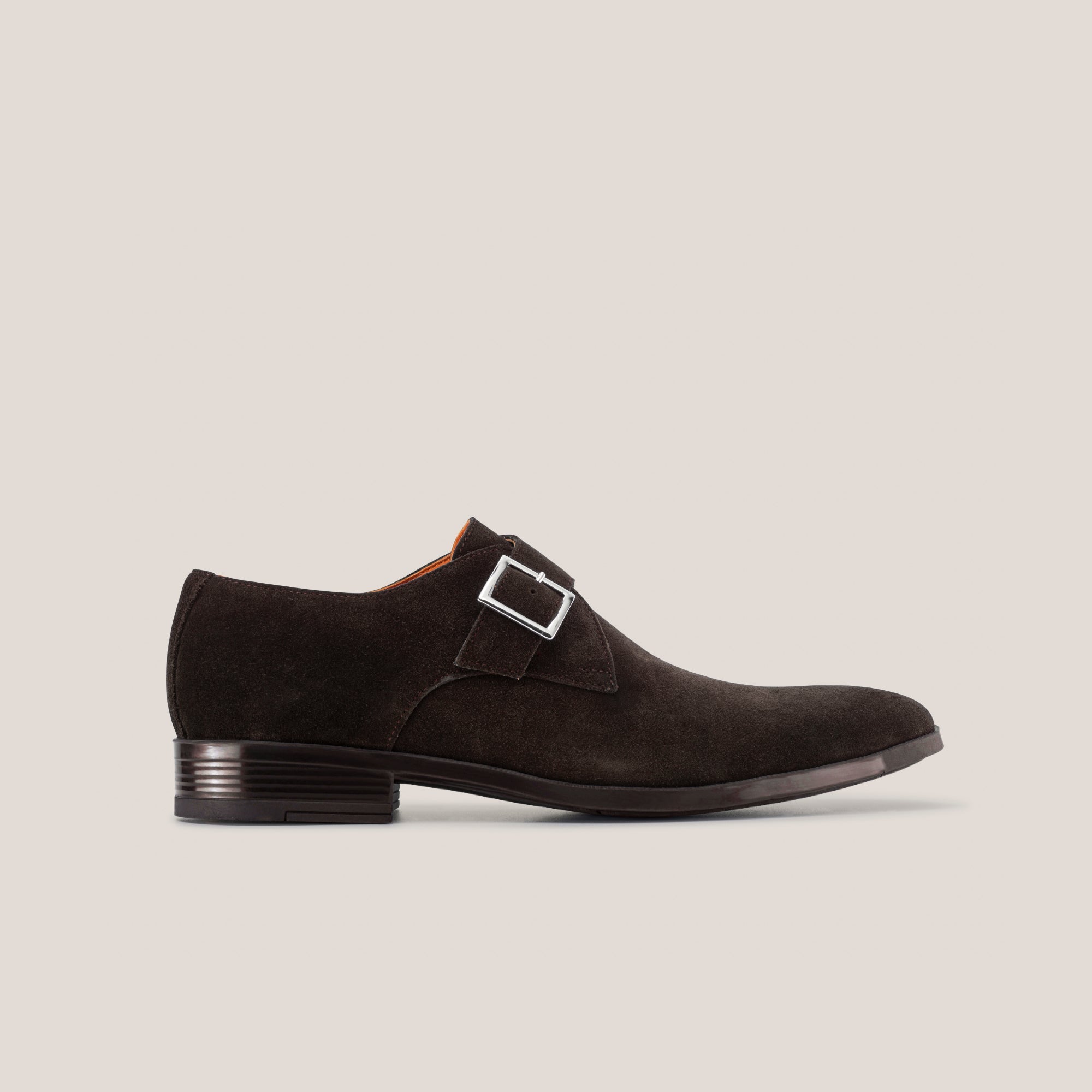 NY24 - Dark Brown Suede - Single Monk Shoes — side view | Reinhard Frans
