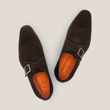 NY24 - Dark Brown Suede - Single Monk Shoes — detail view | Reinhard Frans