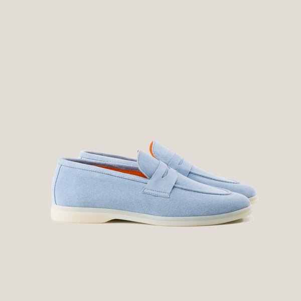 Portofino Light Blue Suede Penny Loafers Reinhard Frans Loafers