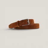 Light cognac brown Italian Mastrotto suede belt with silver buckle