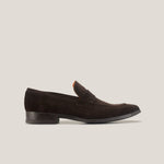 Rapallo Dark brown suede handmade penny loafer Reinhard frans side view