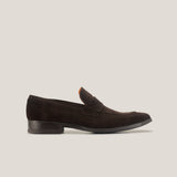 Rapallo Dark brown suede handmade penny loafer Reinhard frans side view