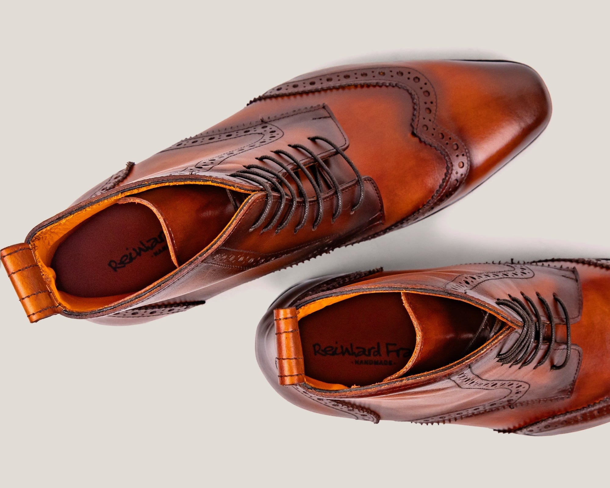 Ravenna balmoral boots in hand patinated cognac brown calf, back view
