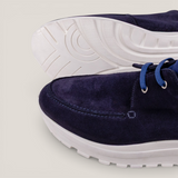 Close up of the Jacobs sole and toe end of the Soho 01 laced design slip on sneakers with a white sole