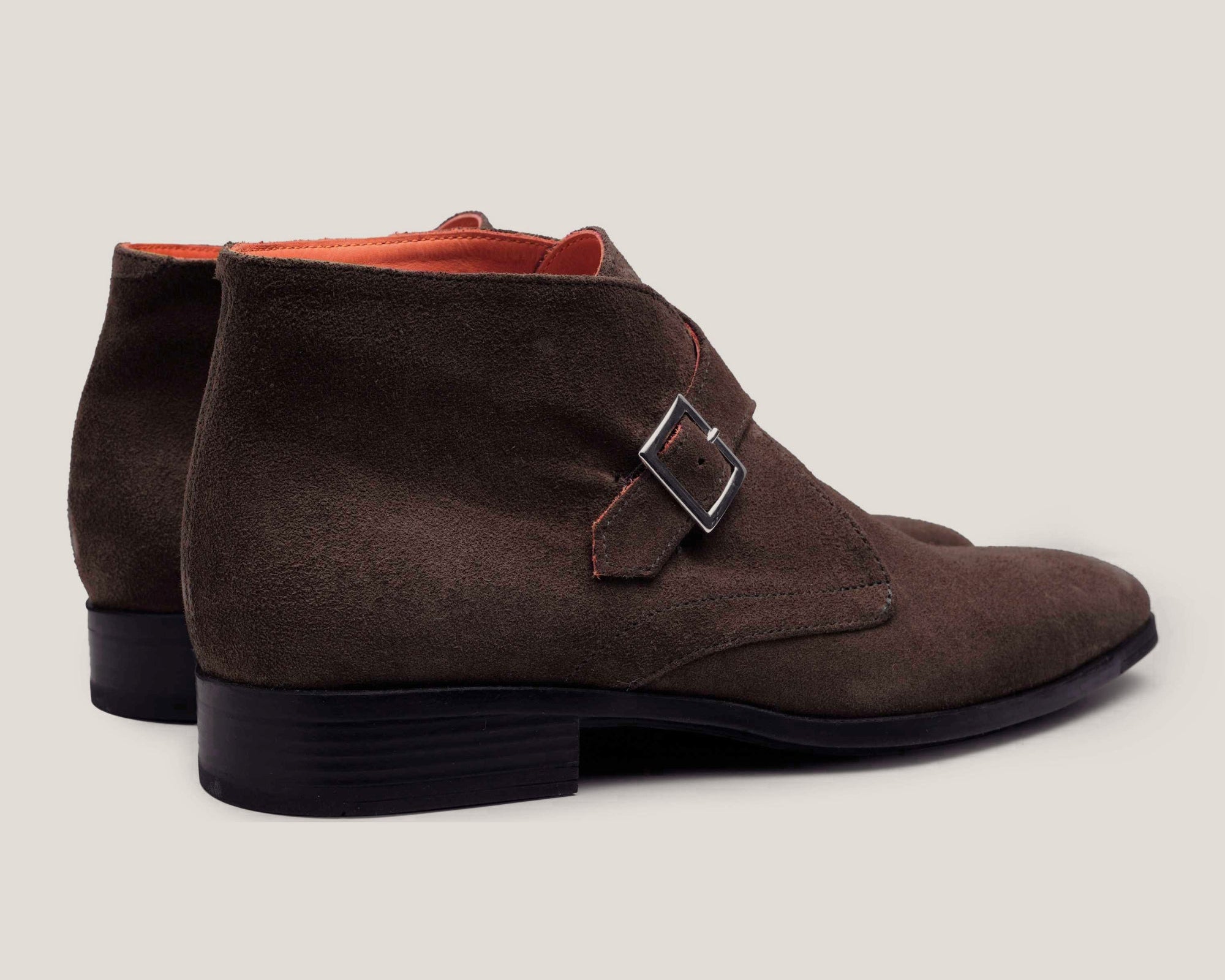 Stockholm monk strap boots in dark brown Italian Mastrotto suede