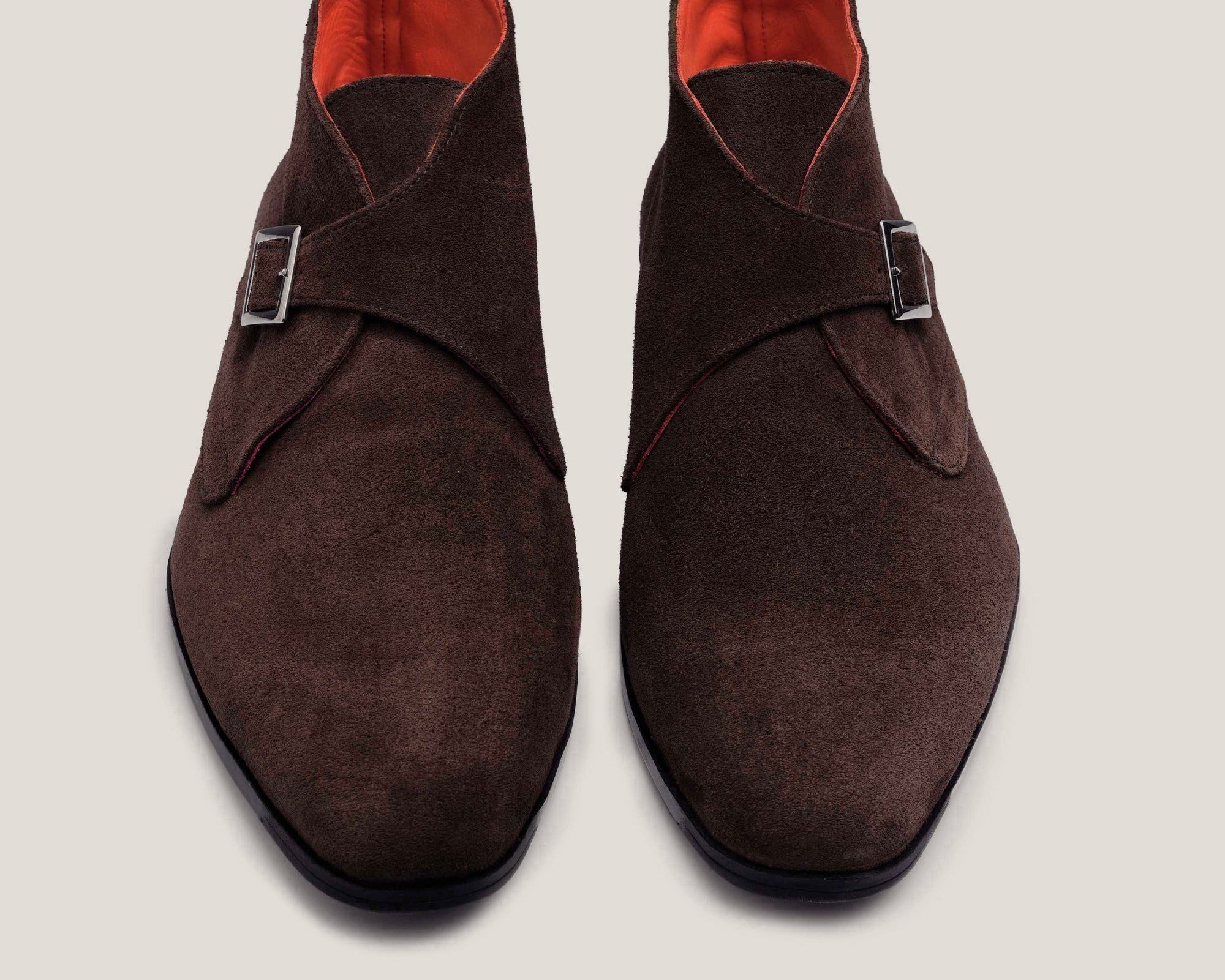 Stockholm monk strap boots in dark brown Italian Mastrotto suede