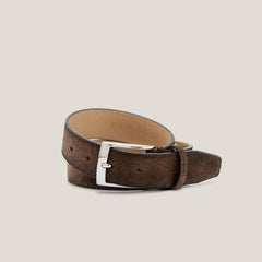 Chocolate brown Italian Mastrotto suede belt with airbrushed edges