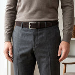 Dark brown Italian Mastrotto suede belt with single screw length system